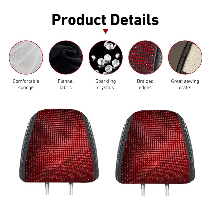 2 PCS Bling Car Headrest Covers, 10.23" x 13.77" Sparkling
