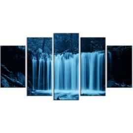 Designart Waterfalls in Wood Black and White-Landscape Art Canvas Print-60x32 5 Piece, 60x32-5 Panels Diamond Shape, Blue