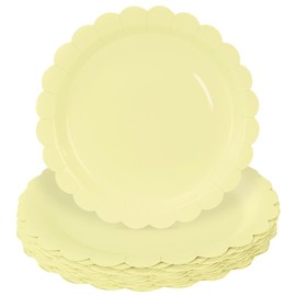 HEIPINIUYE 25 Pieces Yellow Paper Plates 7 Inch Yellow Scalloped Plates Disposable Dinner Plate for Wedding Baby Shower Birthday Party Dessert Plate