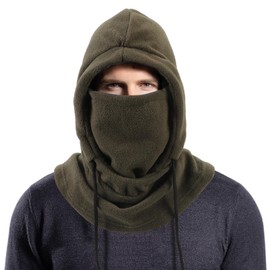 AYPOW Unisex Thermal Fleece Balaclava, Winter Multifunctional Windproof Ski Mask, Face Cover, Fleece Hood Hat with Neck Warmer, Neck Warmer, Men Women Face Mask, Outdoor, Running, Cycling, Army Green