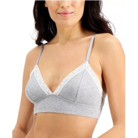Jenni On Repeat Wide Lace Trim Cotton Bralette Grey Heather, Size Large
