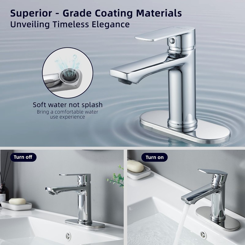 BELZ Chrome Bathroom Faucet, Modern Single Handle One Hole Bath