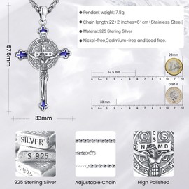 Eusense Archangel Michael/Saint Christopher/Saint Jude Thaddeus/Seven Archangels/Holy Mary/Jesus Cross Pendant Amulet Necklace Gifts 925 Silver Christian Chain Jewellery Men Women, Sterling Silver,