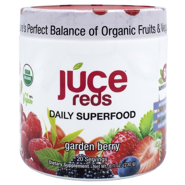JUCE Reds Organic Superfood Powder - Garden Berry Flavor | Fruit and Veggie Powder for Kids & Adults w/ 64 Immune Boosting Superfoods Plus Probiotics for Gut Health | 20 Servings (230g)