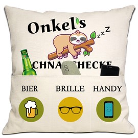 Bommex Funny Uncle Gift from Niece Nephew Uncle Snoring Corner Cushion Cover 18 x 18 Inches with 3 Pockets for Uncle Birthday Gift (Uncle)