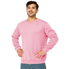 Asrlivp Mens Crewneck Sweatshirts Casual Fleece Pullover Sweatshirt Long Sleeve Basic Sweat Shirts(L,Pink)