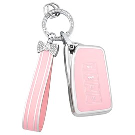 PIFOOG Key Fob Cover for Lexus RX is NX ES RC RX LX Pink 4 Button Car Keys Case Shell Accessories Bling Keychain Lanyard Full Protector Covers Girly Female TPU