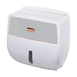 Toilet Paper Holder Wall Mount, Self Adhesive Paper Towels Holder with Drawer and Shelf Watertight Tissue Dispenser Semi-Auto Switch Toilet Tissue Roll Holders for Bathroom(Grey)