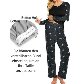 Ekouaer Nursing Pyjamas Women's Nursing Pyjamas Long Sleeve Pregnancy Maternity Fashion Nursing Fashion Thermal Leisure Suit S-XXL, Dark grey stars