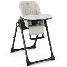 BABY JOY High Chair for Babies & Toddlers, Foldable Highchair with Adjustable Backrest/Footrest/Seat Height, Double Removable Trays, Detachable Seat Cushion, Wheels, Aluminum Frame (Gray)
