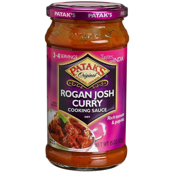 Patak's Rogan Josh Curry Cooking Sauce, Hot, 15-Ounce Glass Jars (Pack of 6)