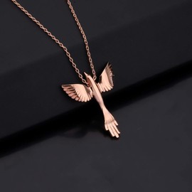 LQRI Rising Phoenix Necklace: Resurrection of The Fire Bird Pendant - Phoenix Rebirth Jewelry for Women & Friends - Encouragement Gift