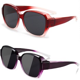 2 Pcs Over Glasses Sunglasses Womens, Sunglasses Over Glasses, Over Sunglasses For Women, Polarised Trendy Square Oversized Anti Glare, for Driving UV Protection Men and Women