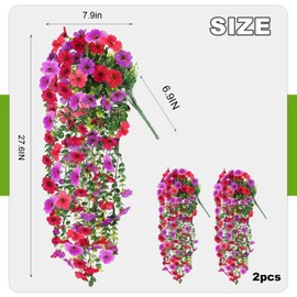 ADXORA 2PCS Artificial Hanging Flowers, 132 Violet and Eucalyptus Vines Fake Hanging Plants for Wall Home Room Garden Artificial Flowers for Decoration