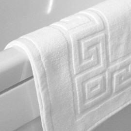 A & B TRADERS Egyptian Cotton Bath Mats Classic Greek Key Pattern 750 GSM Terry Towelling Soft Touch (White, 1)