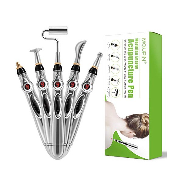 Acupuncture Energy Pen, Pulse Relief Massage Pen with 5 Massage Heads,Pain Relief Therapy Electric Meridians Acupuncture Machine Meridian Energy Pen for Pain Reliefï¼ Nine Power Levels