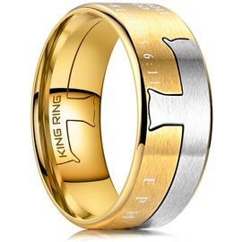 King Ring 9mm Cross Ring – Wide Extra Polished Catholic Ring for Men & Women Stainless Steel Christian Band K11 – Gold 10
