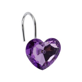 Chinflly 12 PCS Shower Curtain Hooks,Purple Heart Shape Acrylic Crystal Diamonds Decorative Shower Curtain Hooks Rust Proof Stainless Steel Shower Rod Hangers Shower Rings for Bathroom