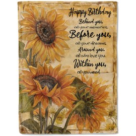 ainori Birthday Gifts Blanket to Women Girls with Sunflower,Soft Flannel Throw with Rustic and Inspirational Message,Unique Gift for Mom Wife Sister Female Grandma,Happy Festival Decor 50x60in