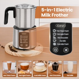 Gevi Hot Chocolate Maker with 5 in 1 Milk Frother and Steamer, Professional Milk Steamer, 17 oz/3.5 oz, Stainless Steel, Hot and Cold Milk Frother for Latte, Macchiato, Cappuccino and Hot Chocolate