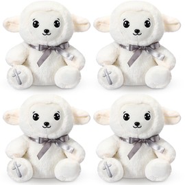 HyDren 4 Pcs Sheep Religious Stuffed Animal 9.84 Inch Cute Prayer Plush Lamb with Embroidered Cross Jesus Lambs Christian Toys Christening Dedication and Baptism Pray Gifts for Baby Boys Girls Kids