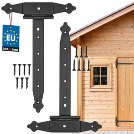 KOTARBAU® Set of 2 Cross Hinges 300 mm Shutter Hinge Band Plate Building Fittings Gate Fitting Wood Connection Throwing Hinge T-Hinge T-Band Powder Coated