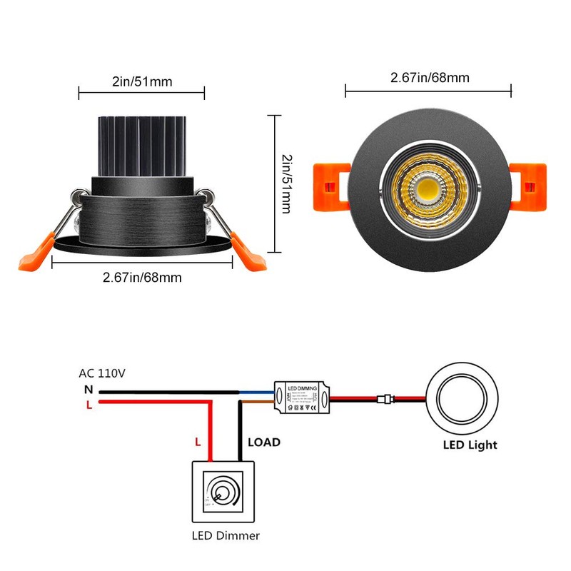 inShareplus 2 Inch LED Downlight, 3W Recessed Lighting COB Dimmable,
