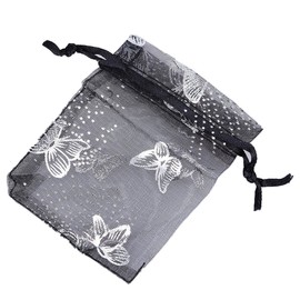 Tovip Wholesale 100PCS Organza Bag Butterfly Design Wedding Pouches Jewelry Packaging Bags (Black, 5x7 (13x18cm))