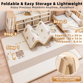 71x59 in Foldable Baby Play Mat,Waterproof Baby Playpen Mat,Portable Anti-Slip Baby Playmat,Thick Foam Floor Play Mat for Babies &Toddlers & Kids,Reversible Baby Crawling Mat for Indoor&Outdoor(Bear)