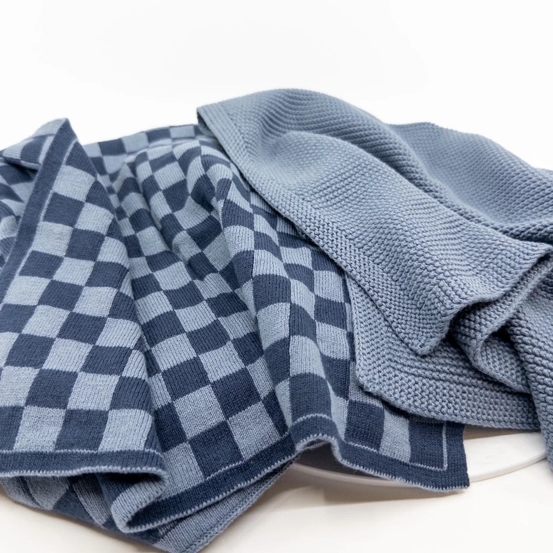 Ecovask Kitchen Towel Duo Organic Cotton, Check Navy Denim