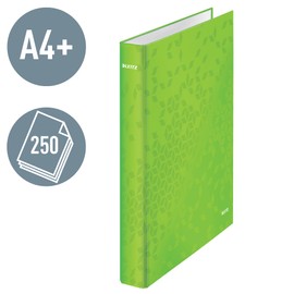 Leitz A4 2 Ring Binder, Holds up to 230 Sheets, WOW Range, 25 mm Spine, Green, 42410054