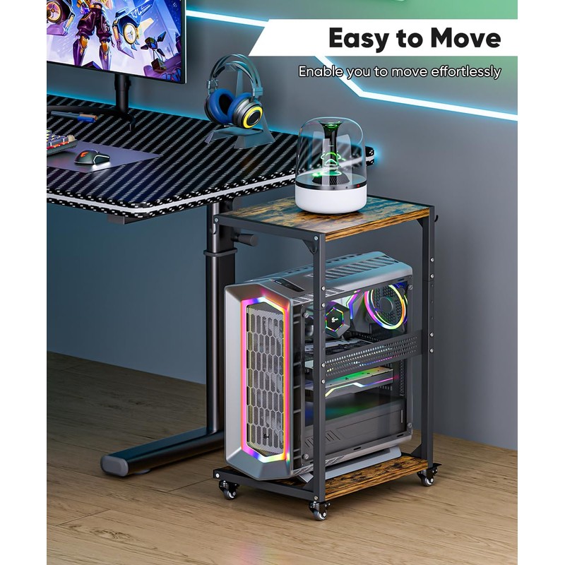 Ansionsol Computer Tower Stand, 2-Tier Metal CPU Holder Stand with