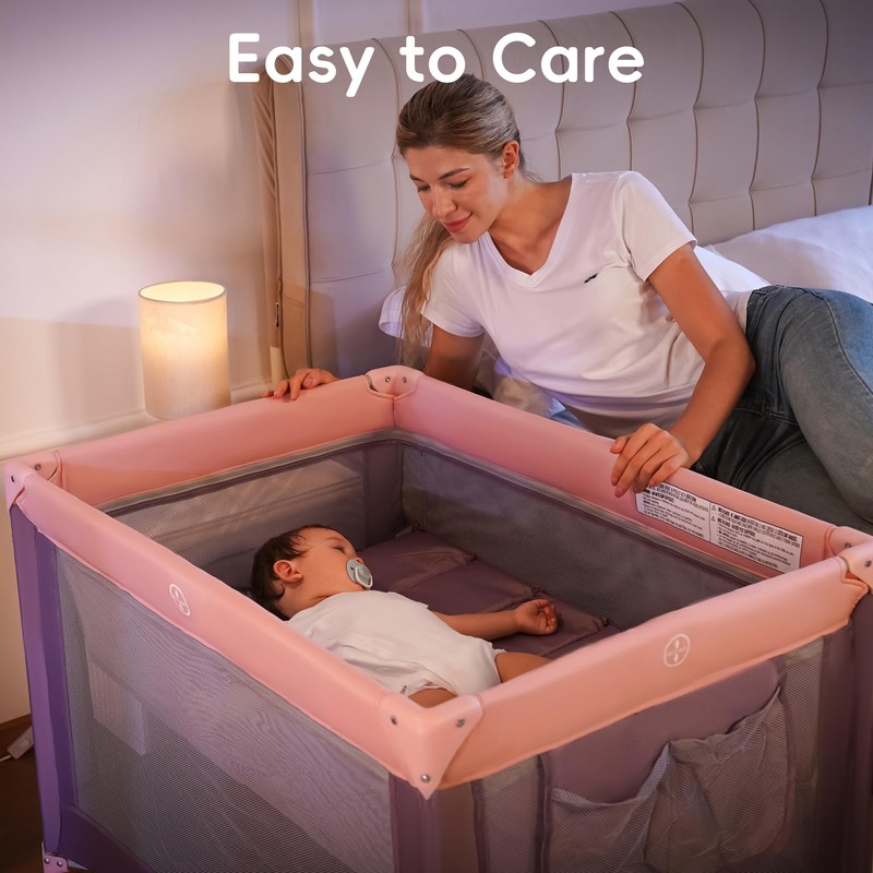 Pamo Babe Pack and Play with Bassinet, Pink Portable Playard