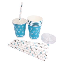 GoCoPack Paper Smoothie Cup Set: Pack of 30-12oz (340ml) Paper Smoothie Cups with Lids and Paper Straws - Perfect for Smoothies, Milkshakes, and Cold Drinks