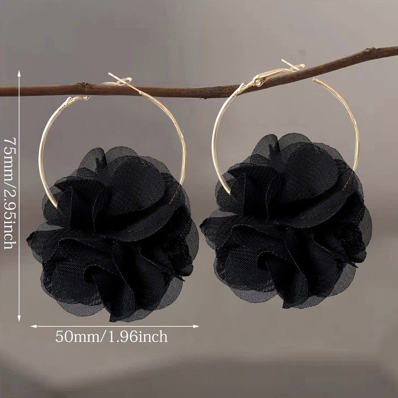 DAMLENG Lightweight Bohemian Big Fabric Flowers Dangle Drop Earrings Handmade