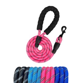 Misthis 5FT Strong Nylon Dog Leash with Comfortable Padded Handle and Highly Reflective Threads for Medium and Large Dogs Pink