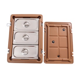 PIAOCAIYIN Insulated Food Pan Carrier Box, 7.3Qt/1.85Gal 3 Pans Hot Food Carrier, Brown Insulated Food Pan Carrier Box w/Food Pans, Removable Insulated Food Pan Carrier for Canteen, Hotel