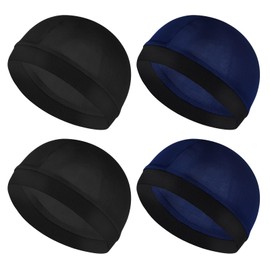 Kifmurase 4 Pcs Silky Stocking Wave Caps, Elastic Silky Hair Cap for 360 Waves for Men Women, Wave Compression Cap with Black and Navy Blue for Maintaining Wavy Hairstyles Exercise Showering Sleeping