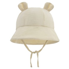 LIUPUUDLY Baby Sun Hat UV Protection Super Cute Cotton Baby Boys Girls Beach Hat Fishing Hat Summer Hat with Ears, beige
