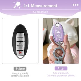 CARFIB for Nissan Key Fob Cover Purple Silver 5 Button Car Keys Case for Altima Rogue Sentra Maxima Versa Pathfinder Armada Murano with Keychain
