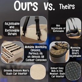 Center Console Dog Car Seat - Safety Straps & Leash - Sturdy Foam and Plush Pillows - Adjustable Mount Design - Large Storage Pockets for Accessories - Perfect for Small Pets & Cats (Khaki)