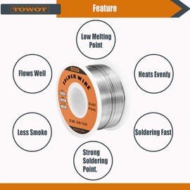 TOWOT Tin Lead Rosin Core Solder Wire for Electrical Soldering, Content 1.8% Solder Flux Sn60-Pb40 (0.6mm, 100g)
