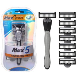 Wovnet 9 Pcs Refillable Men's Razors Kit Holiday Shaving Kit 5 Blade Disposable Sensitive Skin Razor for a Comfortable Shave, 1 Handles and 8 Cartridges