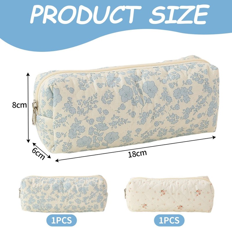 NIDHFG 2 Floral Cotton Pencil Bags, Cute Floral Pencil Case