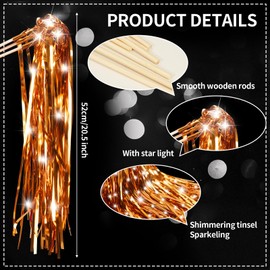 120 PCS Lighted Wedding Wands LED Ribbon Stick with Shiny Foil Tinsel Light up Wedding Streamers for Wedding, New Year, Raves, Concert, Birthday (Champagne)