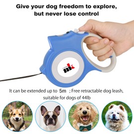 Makife Retractable Dog Leash Dog Lead for Small Dog up to 25kgs, 5m Strong Dog Walking Leash with LED Light, 15pcs Dog Poop Waste Bags with Dispenser - Blue