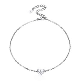 ChicSilver 925 Silver Alphabet 22 cm Anklet with Heart Pendant A-Z 26 Letter Summer Anklet with Gift Box for Women and Girls, 22 inches, Sterling Silver