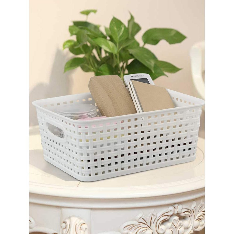 Mayish Weave Storage Basket, Plastic Weave Storage Shelf Baskets, White,