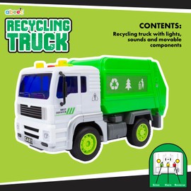abeec Recycling Truck Toy for Kids | Friction Powered Vehicle with Lights & Sounds | Tipping Bin & Opening Tailgate | Toddler Construction Play Truck | Age 3+