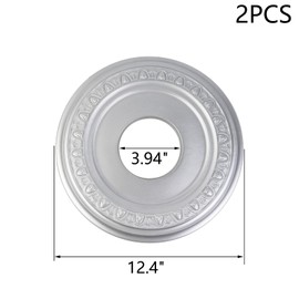 MY MIRONEY 2PCS Decorative Ceiling Medallion for Light Fixtures, PU Ceiling Fan Medallion Home Lighting Ceiling Cover, 12.4" OD x 3.94" ID, Silver